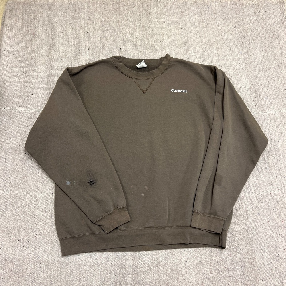 Vintage Carhartt Sweatshirt Mens 2XL Brown 1990s Distressed